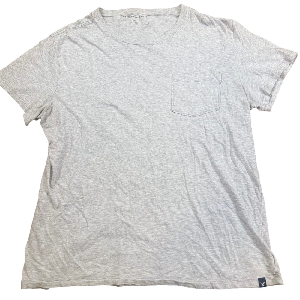 American Eagle Outfitters Men's Large Gray Pocket Crew Neck 100% Cotton T-Shirt